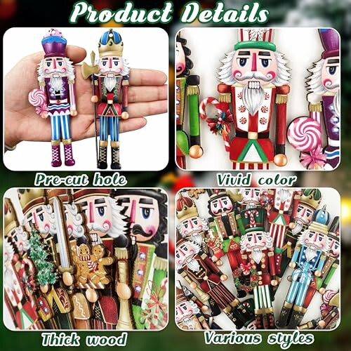 Colorful nutcracker figurines with detailed designs.