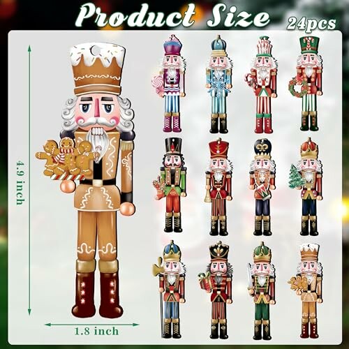 Set of 24 nutcracker soldier figurines in various designs.