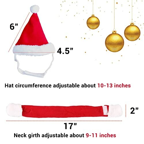 Pet Santa hat and scarf set with measurements.