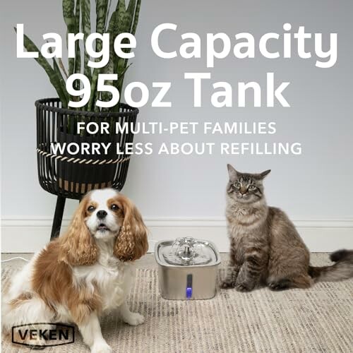 Dog and cat with large capacity pet water fountain.