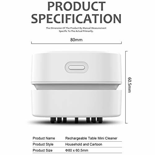 Rechargeable table mini cleaner product specifications with dimensions.