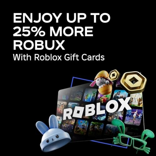 Promotion for up to 25% more Robux with Roblox gift cards.