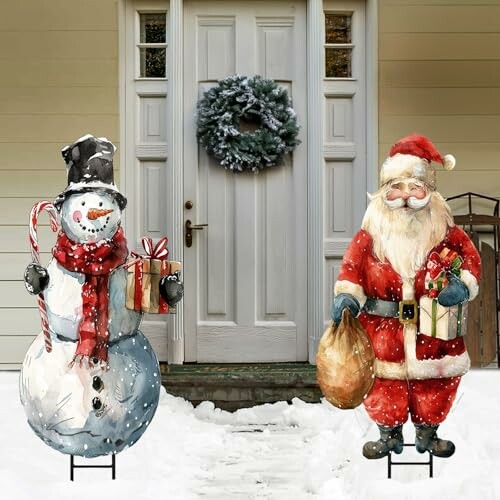 Bunny Chorus Rustic Santa Claus & Snowman Stakes