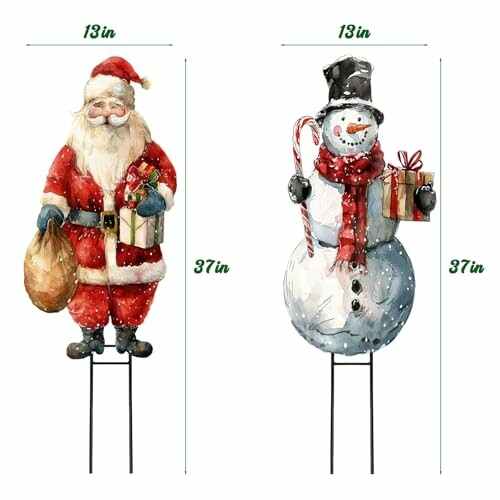 Santa and snowman garden decorations, each 37 inches tall.