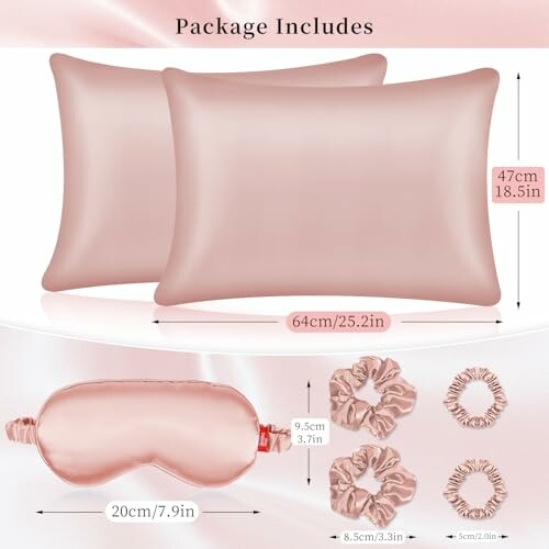 Satin pillowcase set with eye mask and scrunchies included.