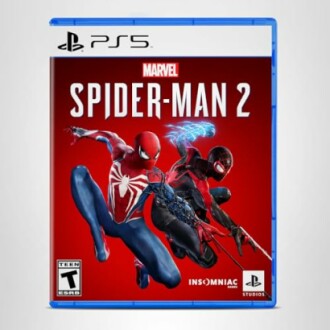 PS5 Spider-Man 2 game cover featuring two Spider-Men.