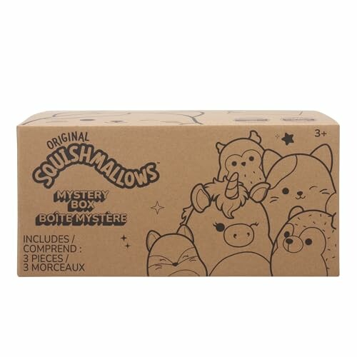 Squishmallows mystery box with cartoon characters on the packaging.