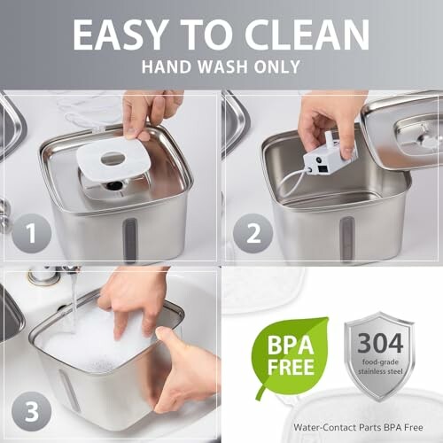 Stainless steel container being hand washed, BPA free and 304 food-grade.