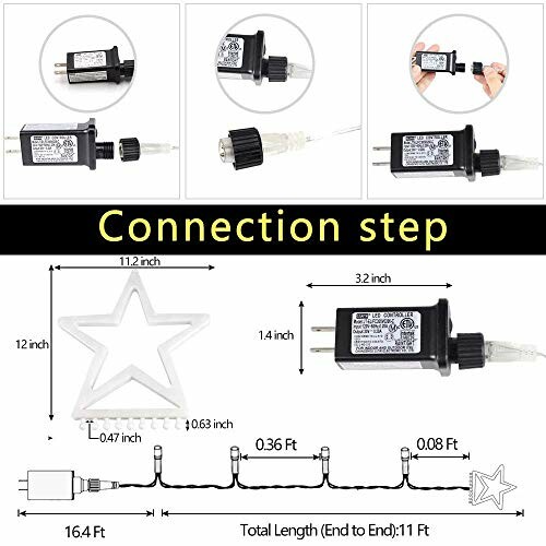 String light connection guide with dimensions and instructions.