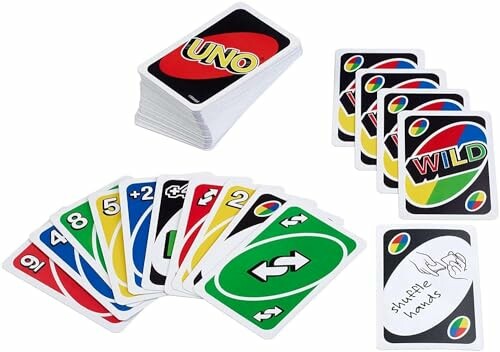 UNO card game set with colorful cards.