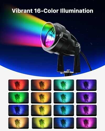 Projector light with 16-color illumination options displayed.