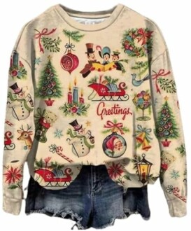 Vintage Christmas sweater with festive designs.