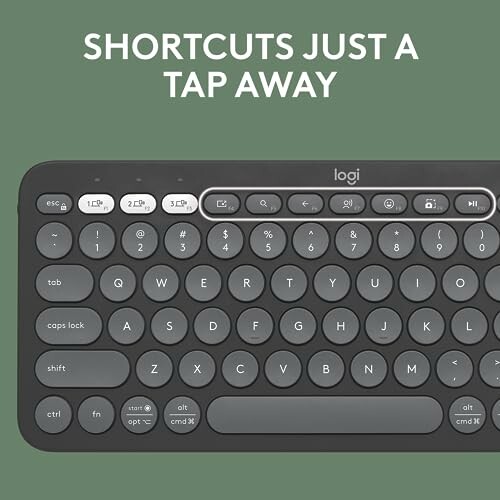 Wireless keyboard with shortcut keys.