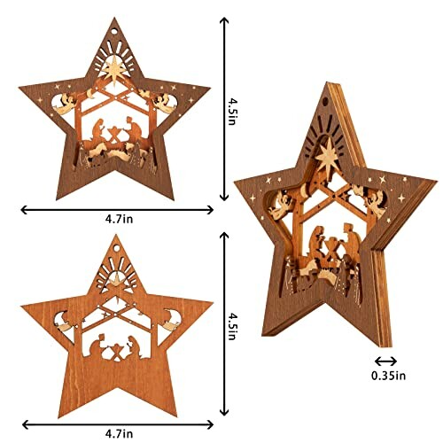 Wooden nativity star decoration with dimensions