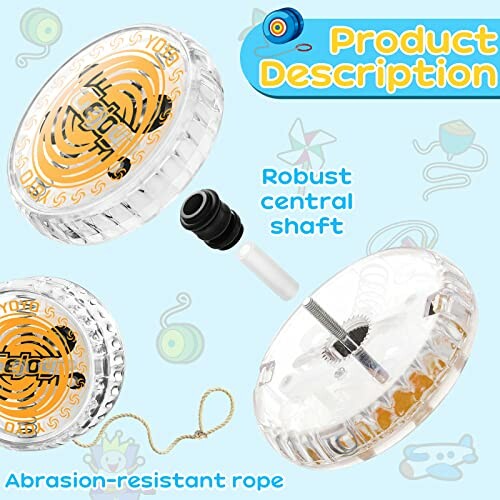 Transparent yo-yo toy showing robust central shaft and abrasion-resistant rope.